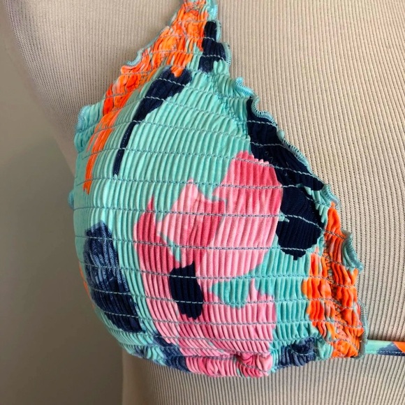 Seafolly Rio Shirred Slide Triangle Floral Ice Blue Bikini Top- Sz SF12/US8- NWT - Picture 2 of 9